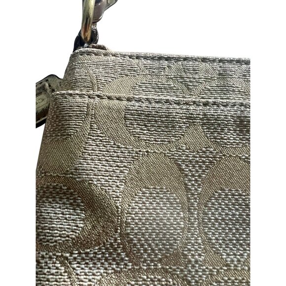 Coach Signature Stripe Metallic Crossbody Bag Gold Jacquard Lime Lining - Picture 4 of 16
